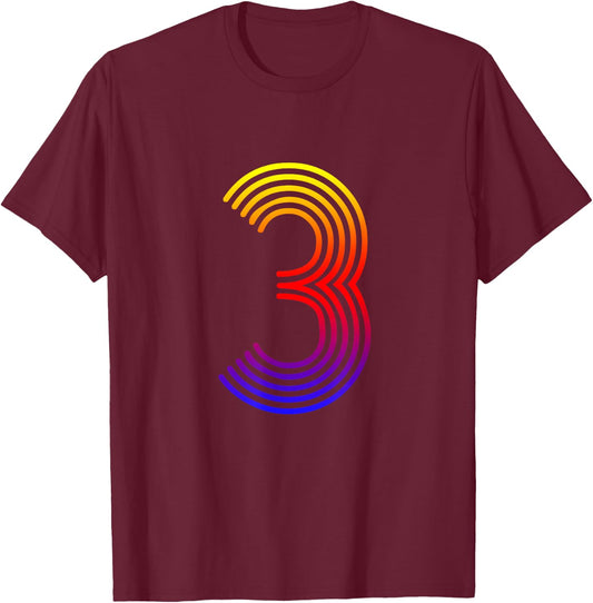 Number 3 Shirt Birthday Gift Disco Rainbow Retro T-Shirt - T-Shirt | Maroon