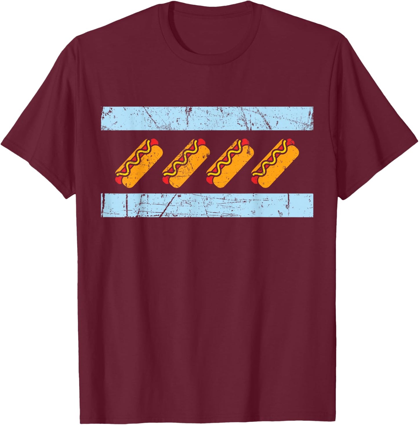 Chicago Flag Hotdog Shirt Funny Chicago Style Hot Dog Gift T-Shirt - T-Shirt | Maroon