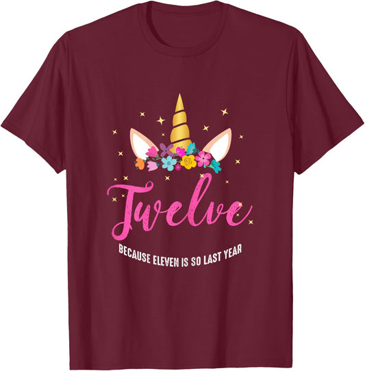 12 Years Old Birthday Girl Gifts Unicorn 12th Birthday T-Shirt - T-Shirt | Maroon