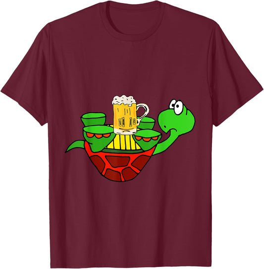 Smileteesfunnya Funny Upside Down Turtle Drinking Beer T-Shirt - T-Shirt | Maroon