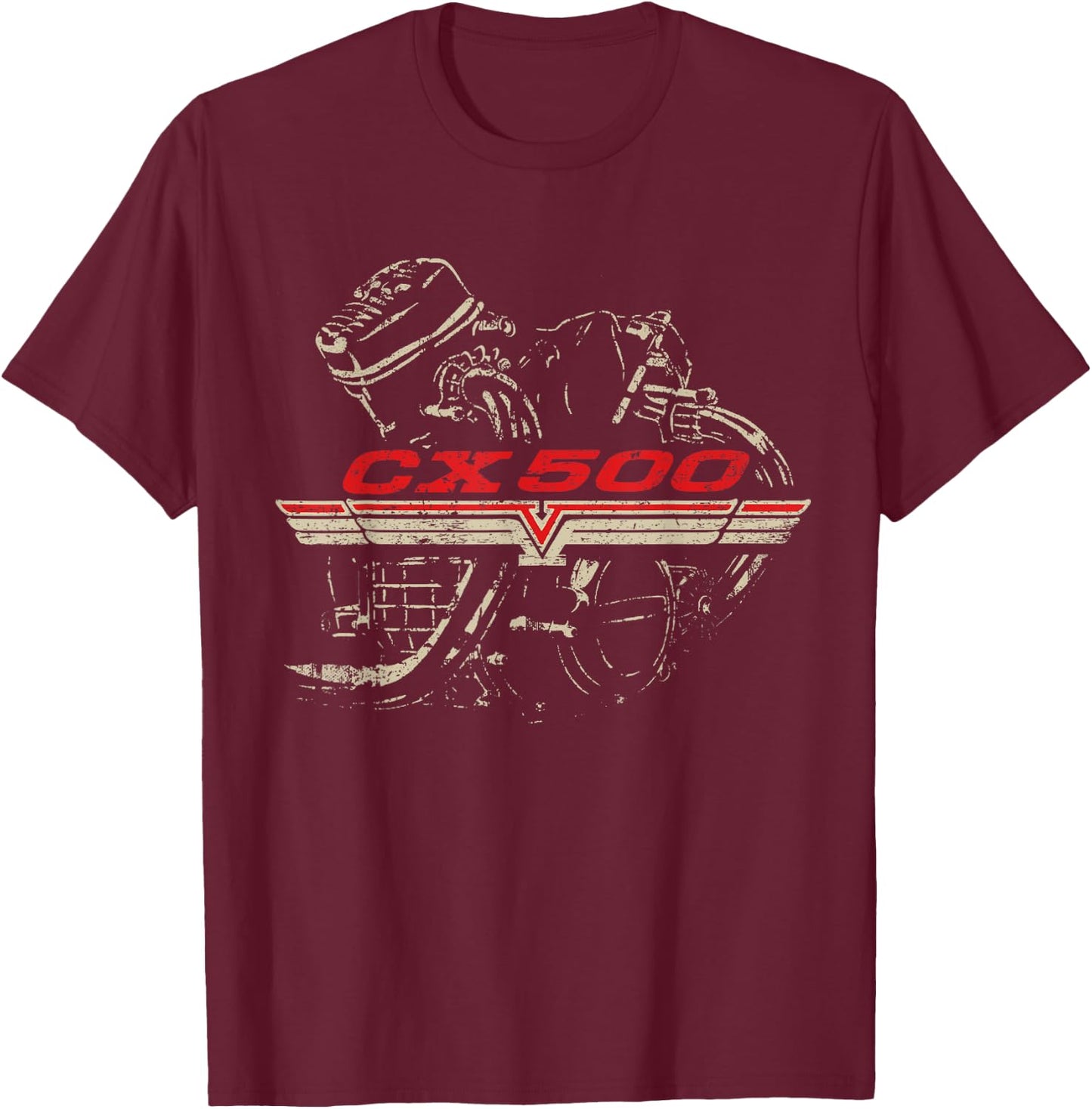 CX500 Engine Distressed Retro Design T-Shirt - T-Shirt | Maroon