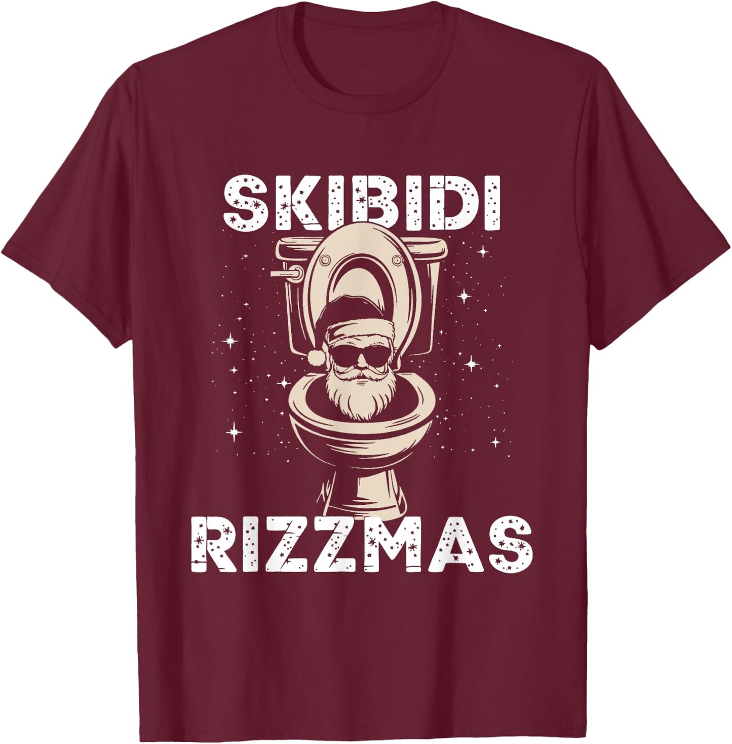 Skibidi Rizzmas Funny Toilet Santa White Elephant Christmas T-Shirt - T-Shirt | Maroon