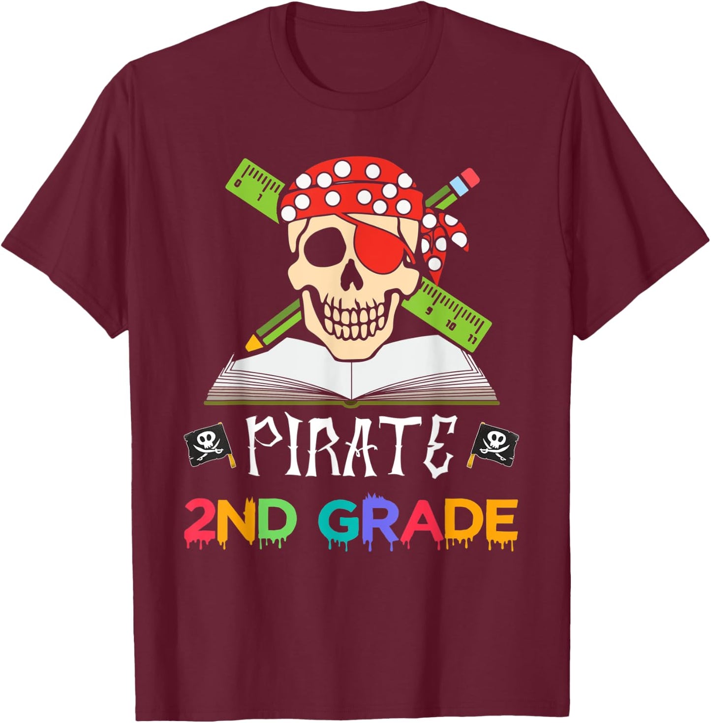 2nd Grade Pirate Halloween Gift Student Teacher T-Shirt - T-Shirt | Maroon