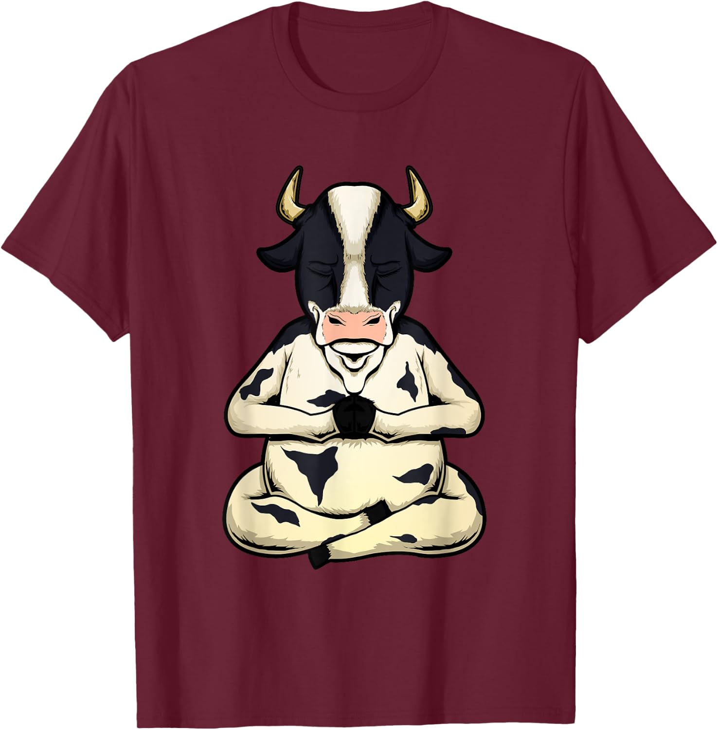 Cow Yoga Meditating Calf Yogi Bull Sitting Yoga Pose Namaste T-Shirt - T-Shirt | Maroon
