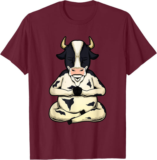 Cow Yoga Meditating Calf Yogi Bull Sitting Yoga Pose Namaste T-Shirt - T-Shirt | Maroon