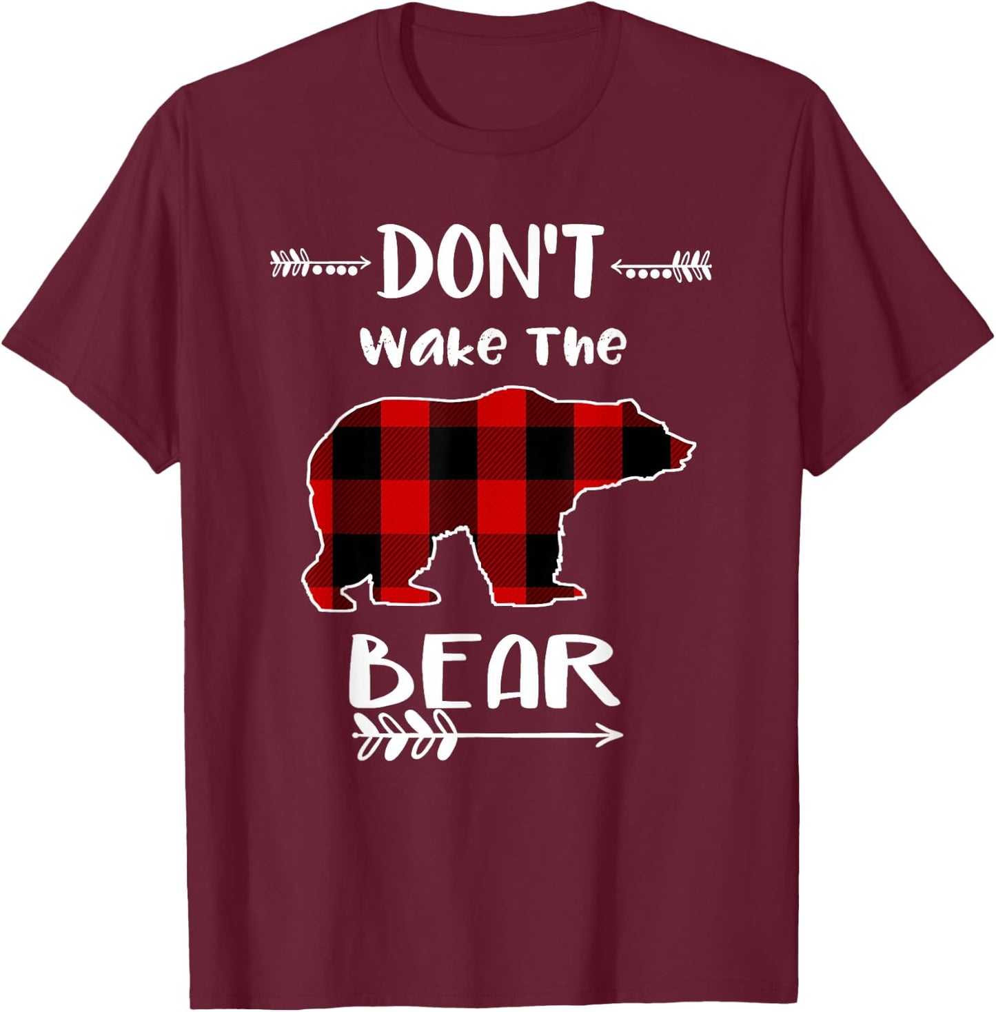 Don't Wake The Bear Black & Red Buffalo Plaid Bear T-Shirt - T-Shirt | Maroon