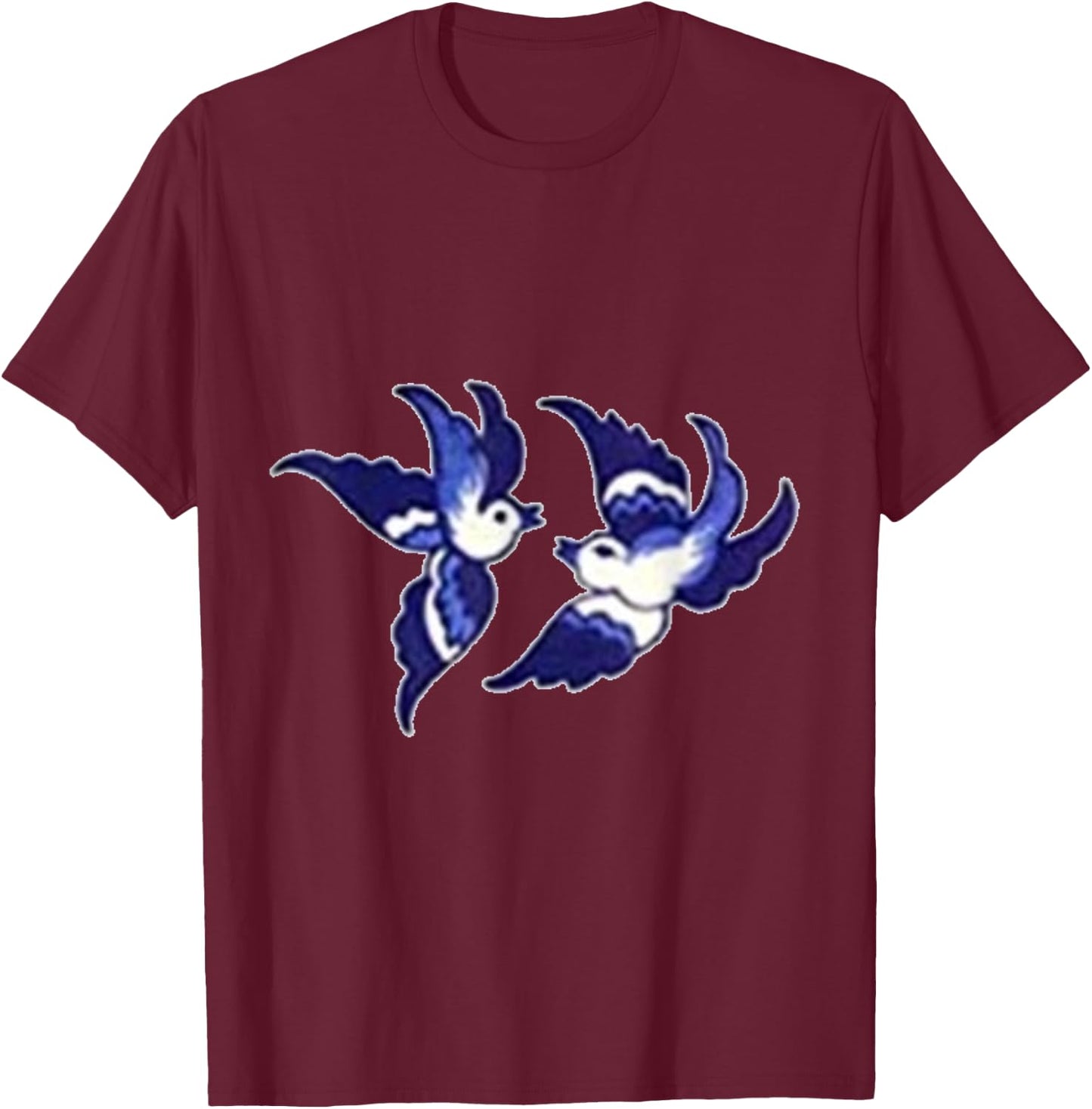 Classic Blue Willow Bird Design T-Shirt - T-Shirt | Maroon