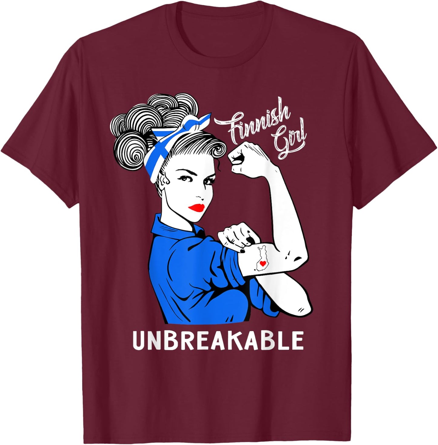 Finnish Girl Unbreakable Heritage Finland Flag Gift T-Shirt - T-Shirt | Maroon