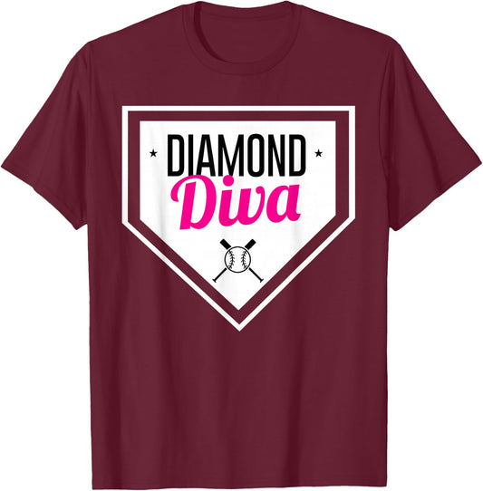 Diamond Diva Softball Sports Baseball Team MVP T-Shirt - T-Shirt | Maroon