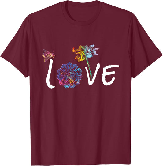 Namaste Love Lotus Flower Bee Peace Meditation Yoga Gift T-Shirt - T-Shirt | Maroon