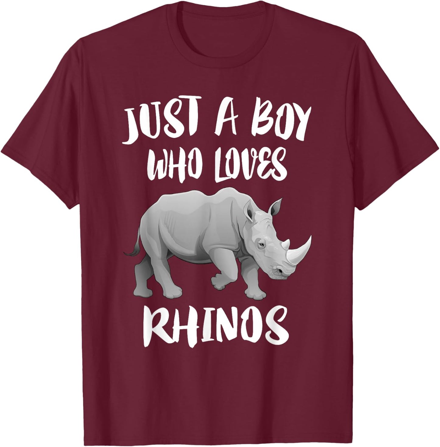Just A Boy Who Loves Rhinos Animal Gift T-Shirt - T-Shirt | Maroon