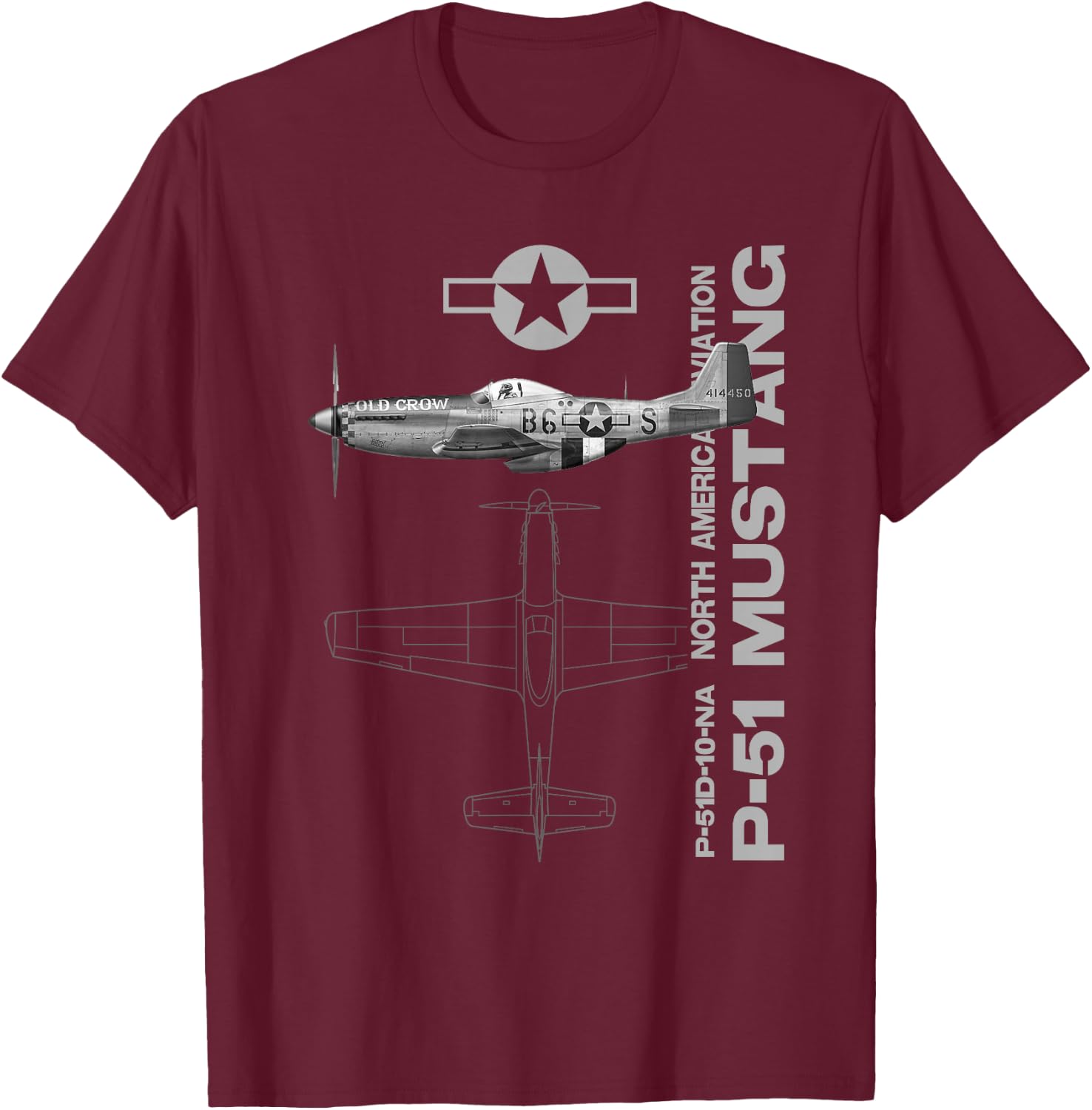 P-51 Mustang WWII Fighter Airplane Profile T-Shirt - T-Shirt | Maroon