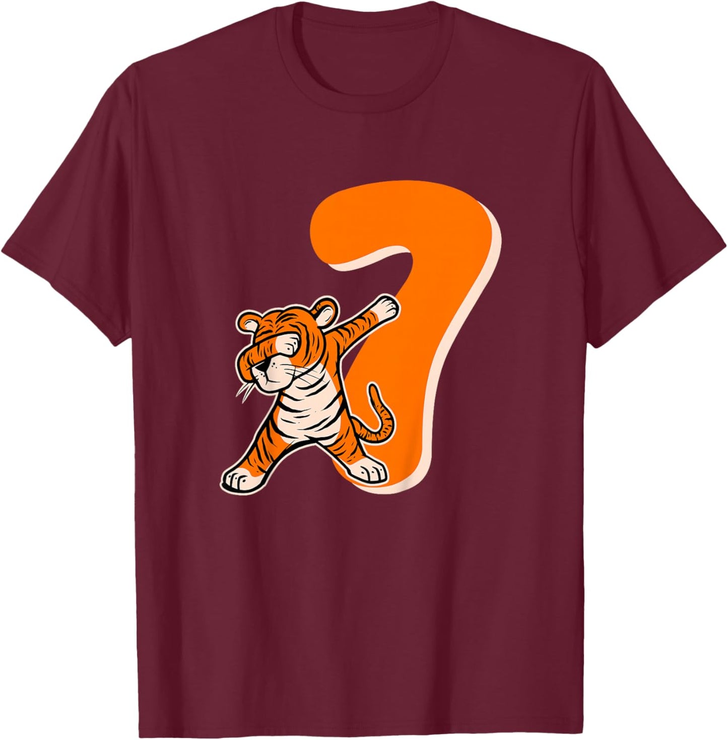 Kids 7th Tiger Birthday Party 7 Year Old Boy Tiger Birthday T-Shirt - T-Shirt | Maroon