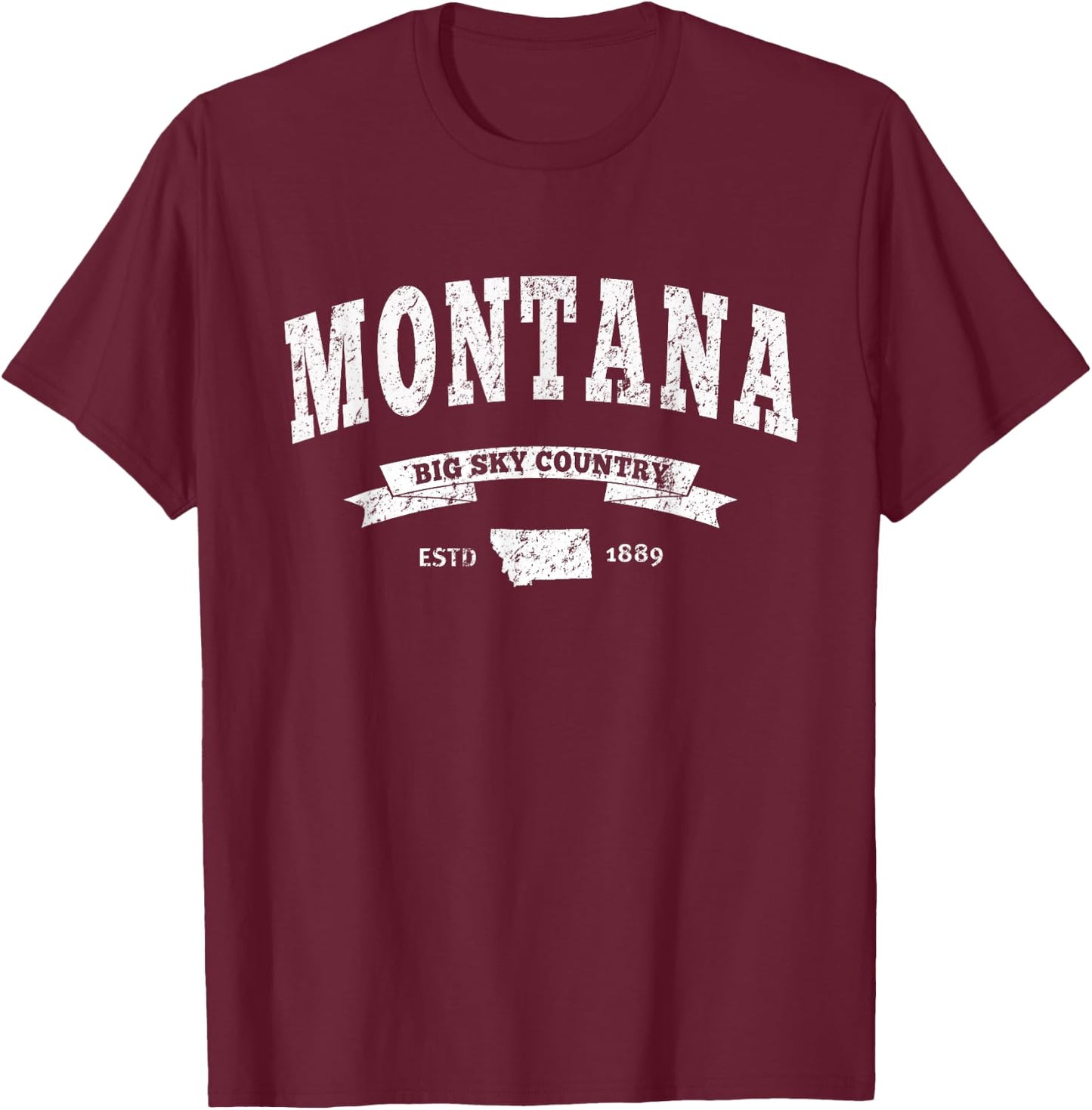 Vintage Montana Shirt Distressed MT Big Sky Country T-Shirt - T-Shirt | Maroon