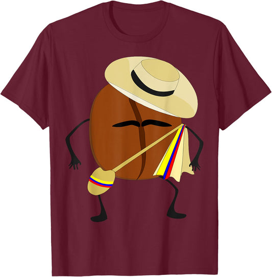 Colombian Coffee Bean Guy , traditional folk clothes T-Shirt - T-Shirt | Maroon