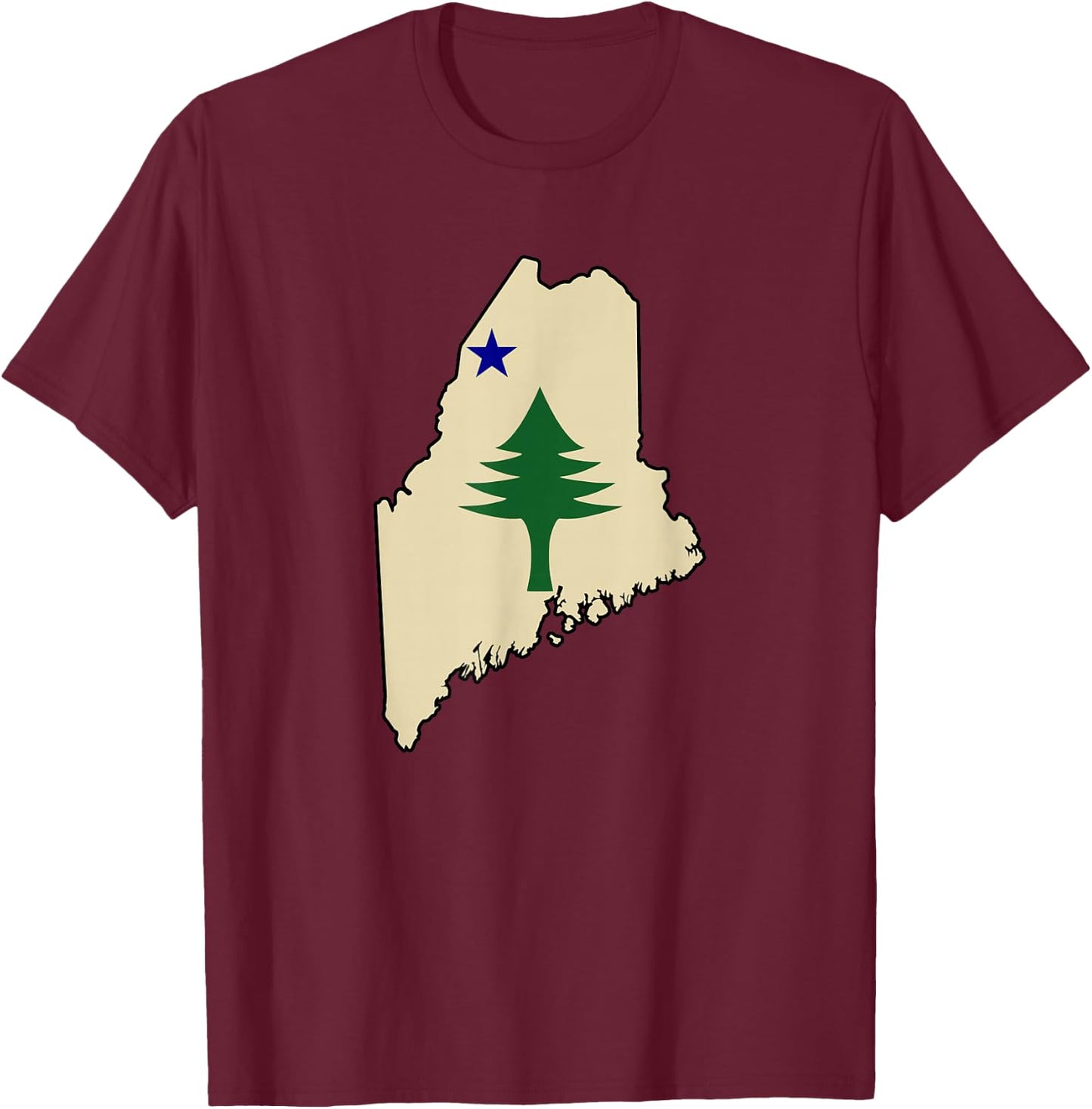 Old Maine State Flag 1901 Pine Tree Star T-Shirt - T-Shirt | Maroon
