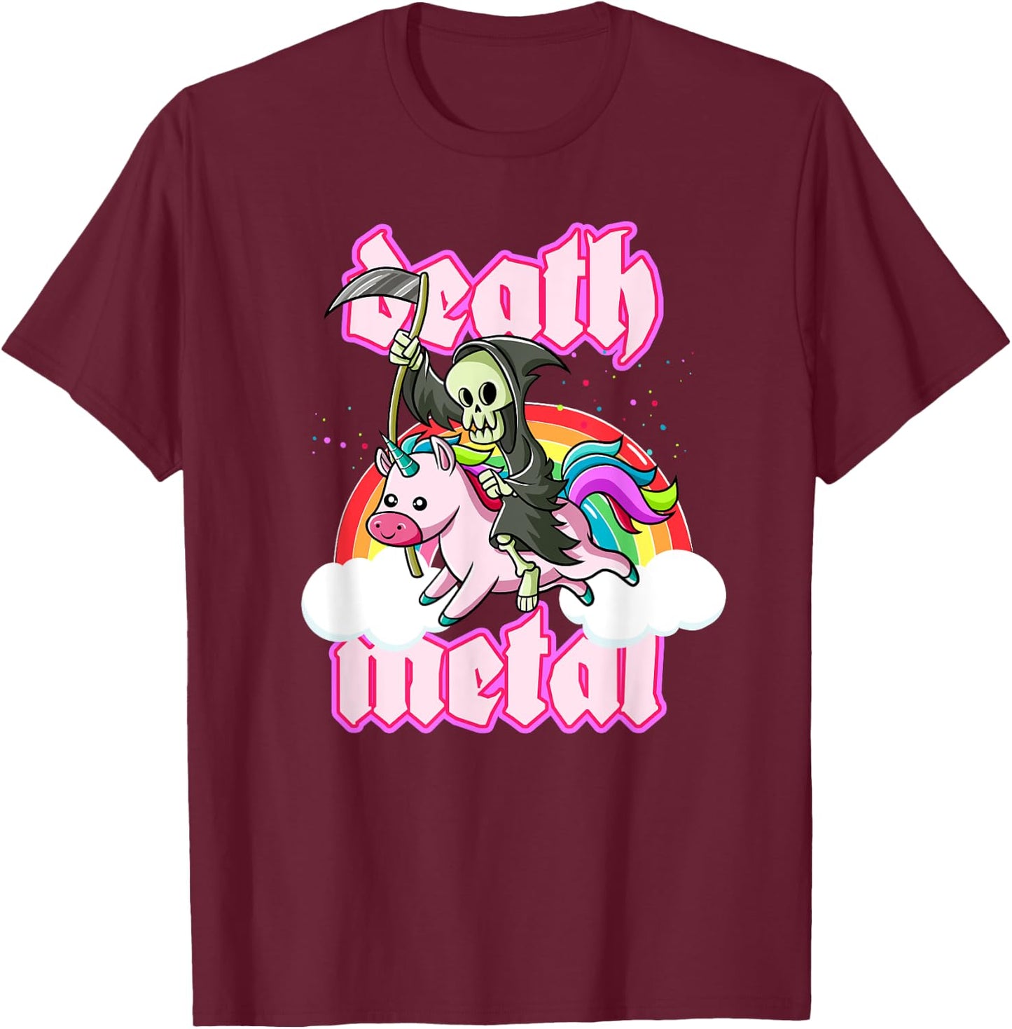 Blackcraft Grim Reaper Rides Unicorn Death Metal Shirt T-Shirt - T-Shirt | Maroon