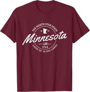 Minnesota North Star State Souvenir 10000 Lakes Gift T-Shirt - T-Shirt | Maroon