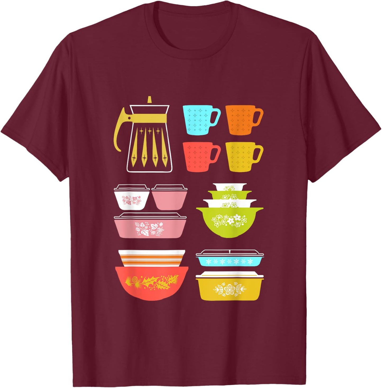 SmokyKitten Vintage Pyrex Kitchenware Adults - Black, Short Sleeve, Small T-Shirt - T-Shirt | Maroon