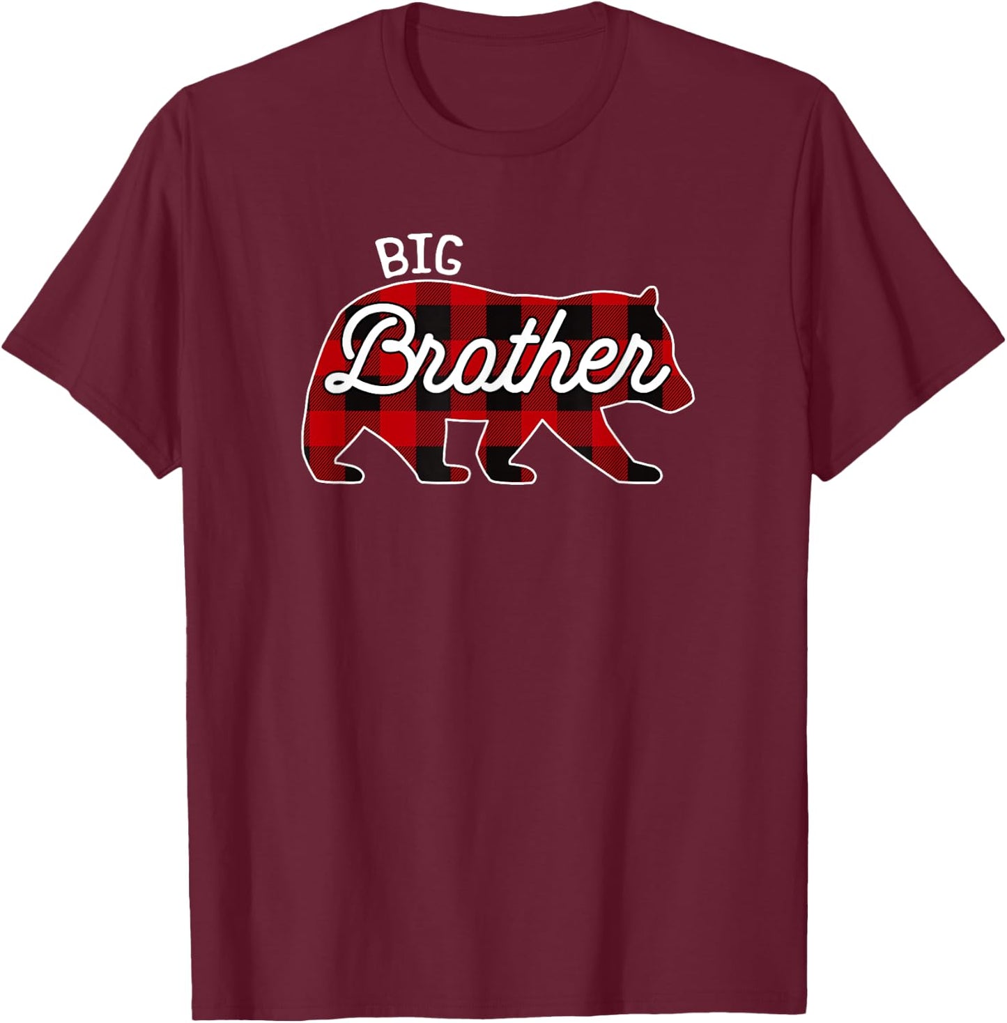 Big Brother Bear Red Buffalo Plaid Matching Family T-Shirt - T-Shirt | Maroon