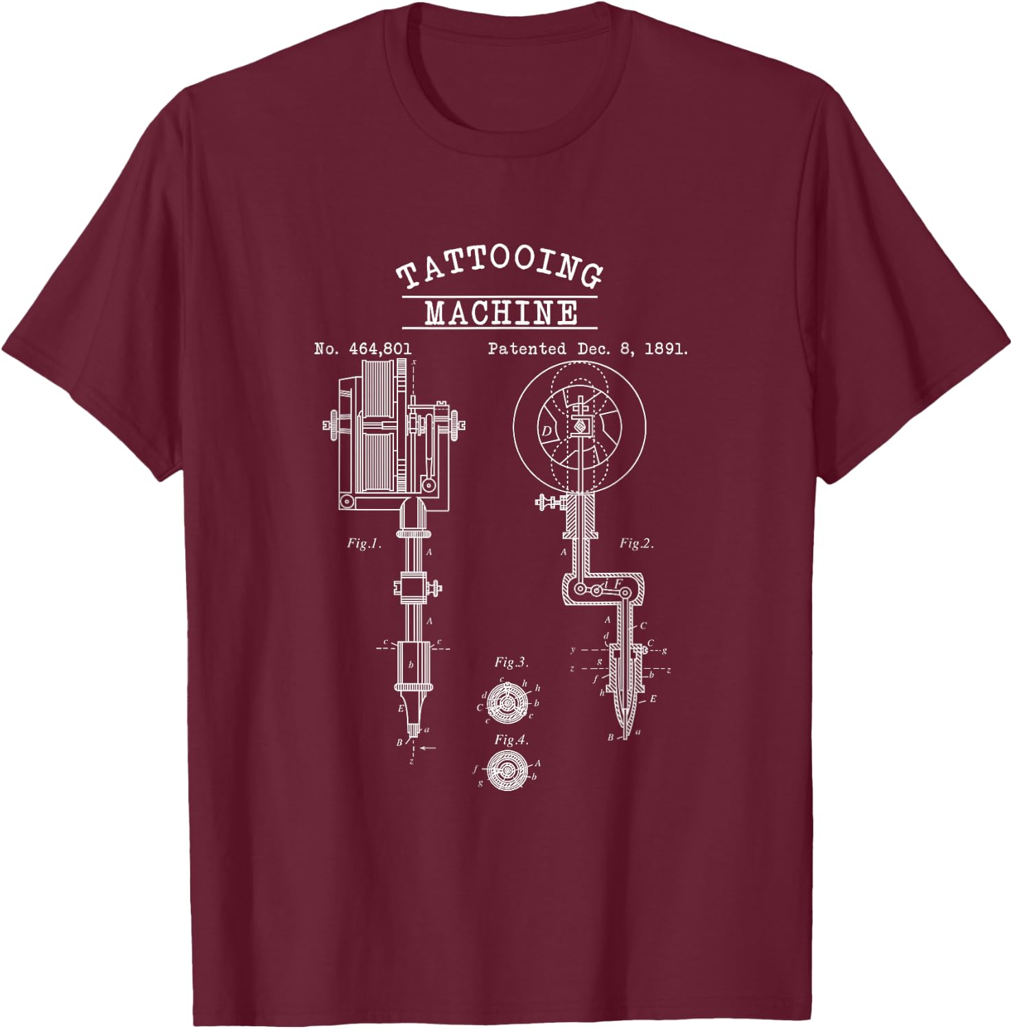 Schematic Representation of a Tattoo Machine T-Shirt - T-Shirt | Maroon