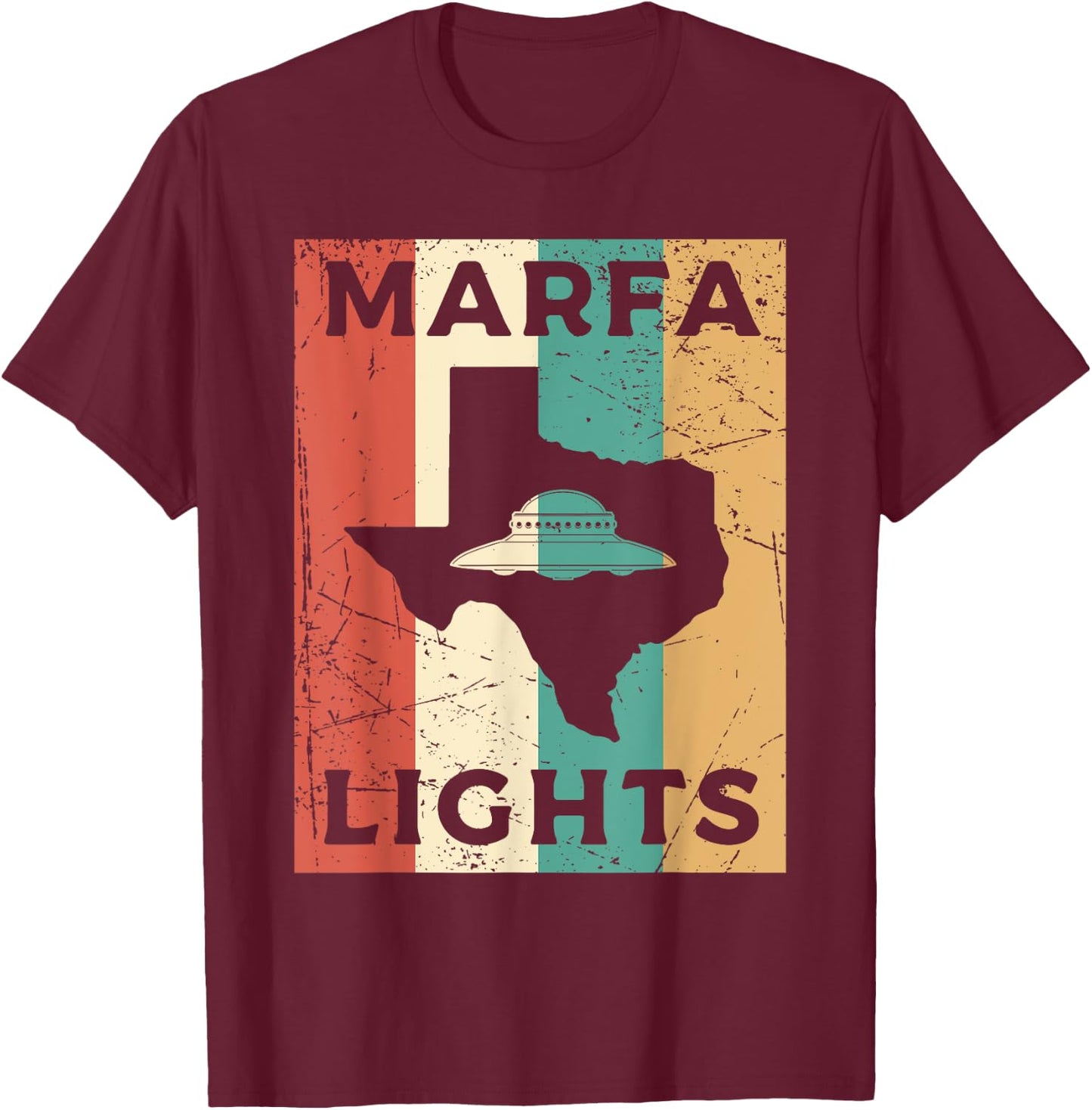 Marfa Lights UFO Eighties Texas UFO T-Shirt - T-Shirt | Maroon