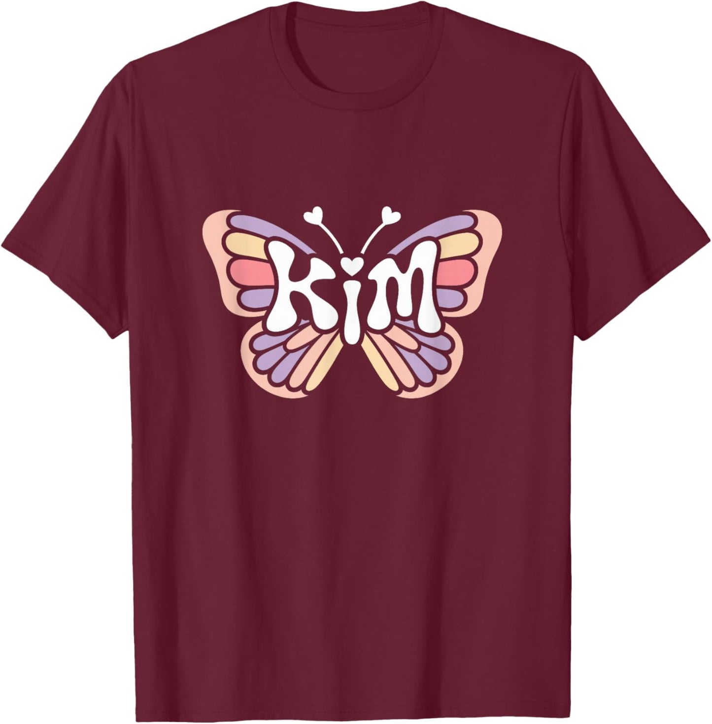 Kim Butterfly - Personalized Cute Name Word Art T-Shirt - T-Shirt | Maroon
