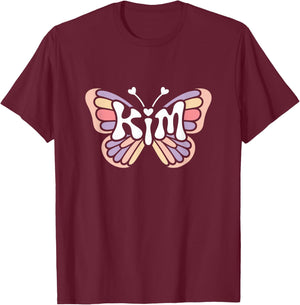 Kim Butterfly - Personalized Cute Name Word Art T-Shirt - T-Shirt | Maroon