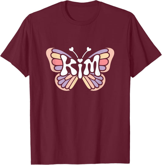 Kim Butterfly - Personalized Cute Name Word Art T-Shirt - T-Shirt | Maroon