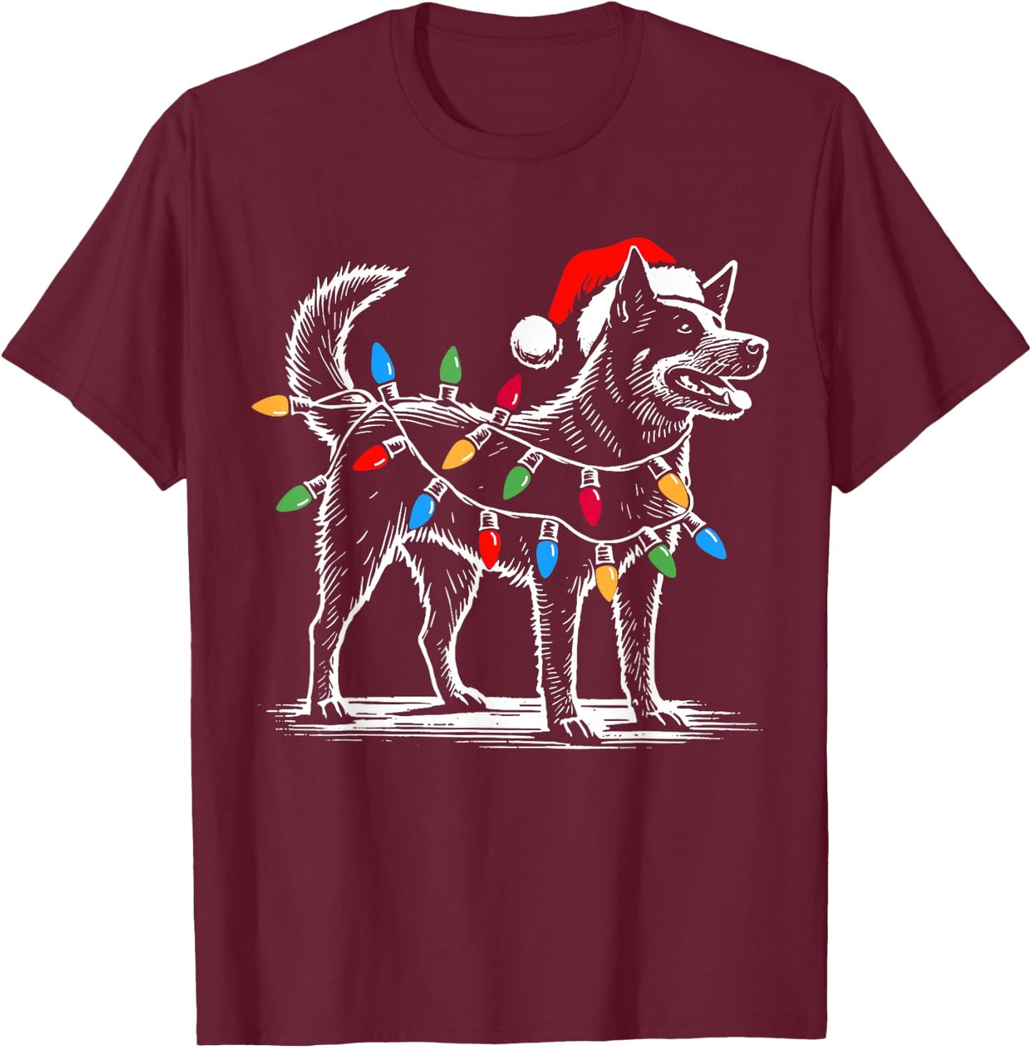 Blue Heeler Christmas Lights Decorations Xmas PJ Dog Lover T-Shirt - T-Shirt | Maroon