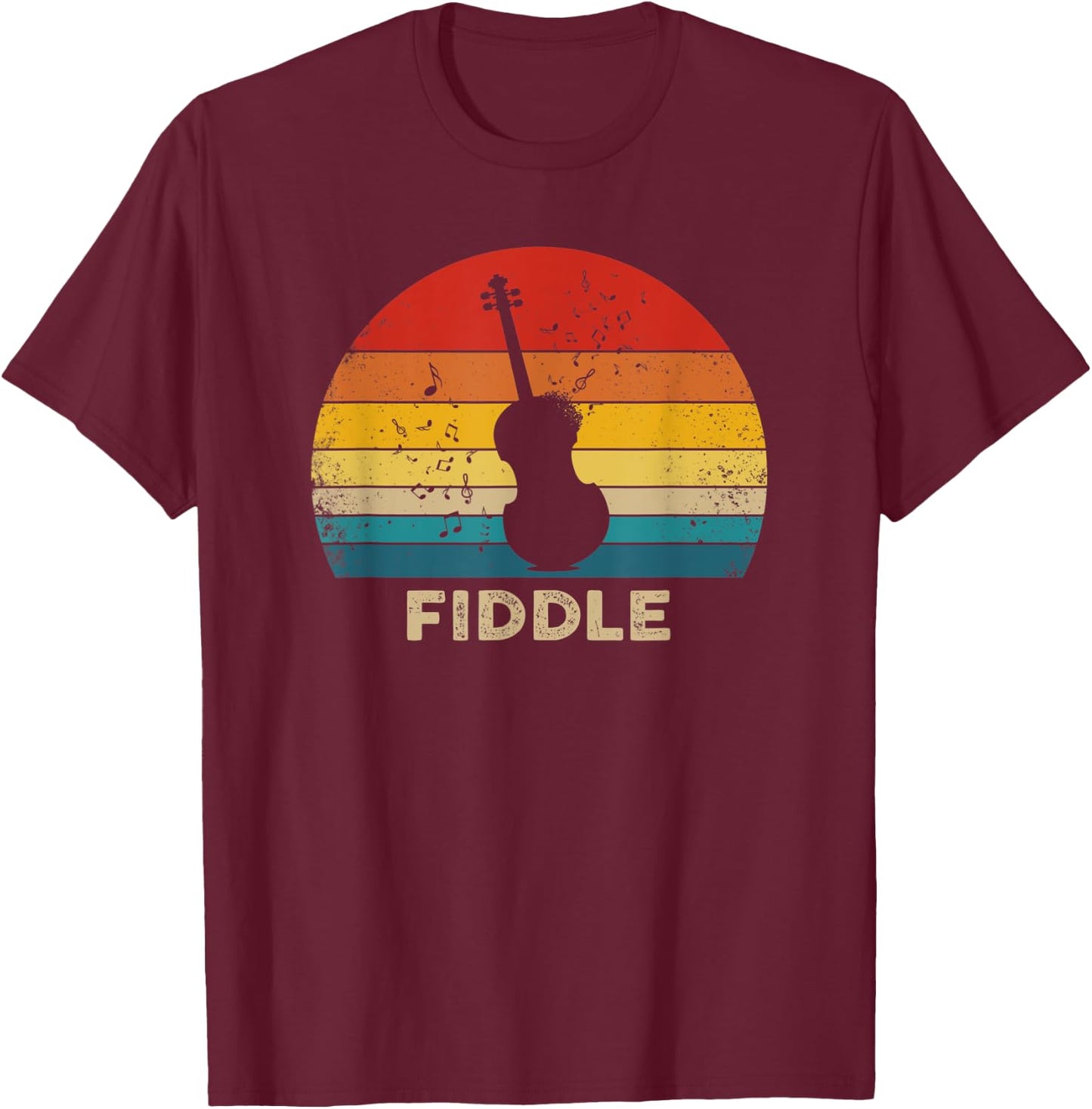 Vintage Fiddle Retro Sunset T-Shirt - T-Shirt | Maroon
