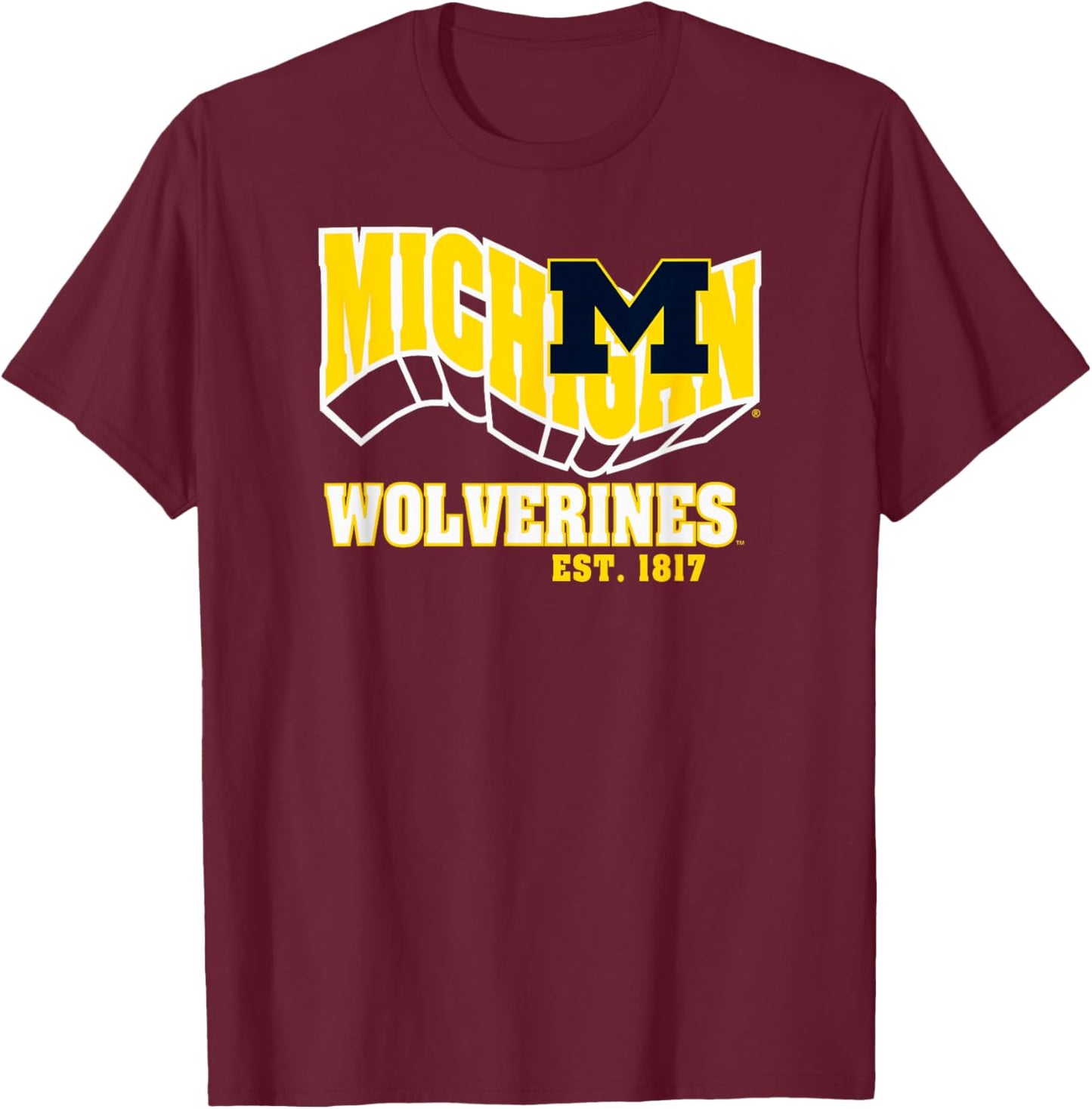 Michigan Wolverines Retro Flashblock Black T-Shirt - T-Shirt | Maroon