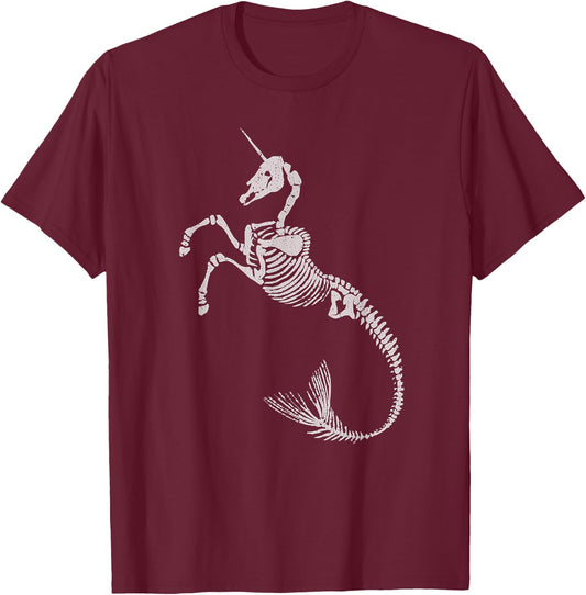Unicorn Mermaid Skeleton Shirt Halloween Fantasy Art T-Shirt - T-Shirt | Maroon
