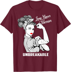Lung Cancer Warrior Unbreakable Awareness Gift Shirt T-Shirt - T-Shirt | Maroon
