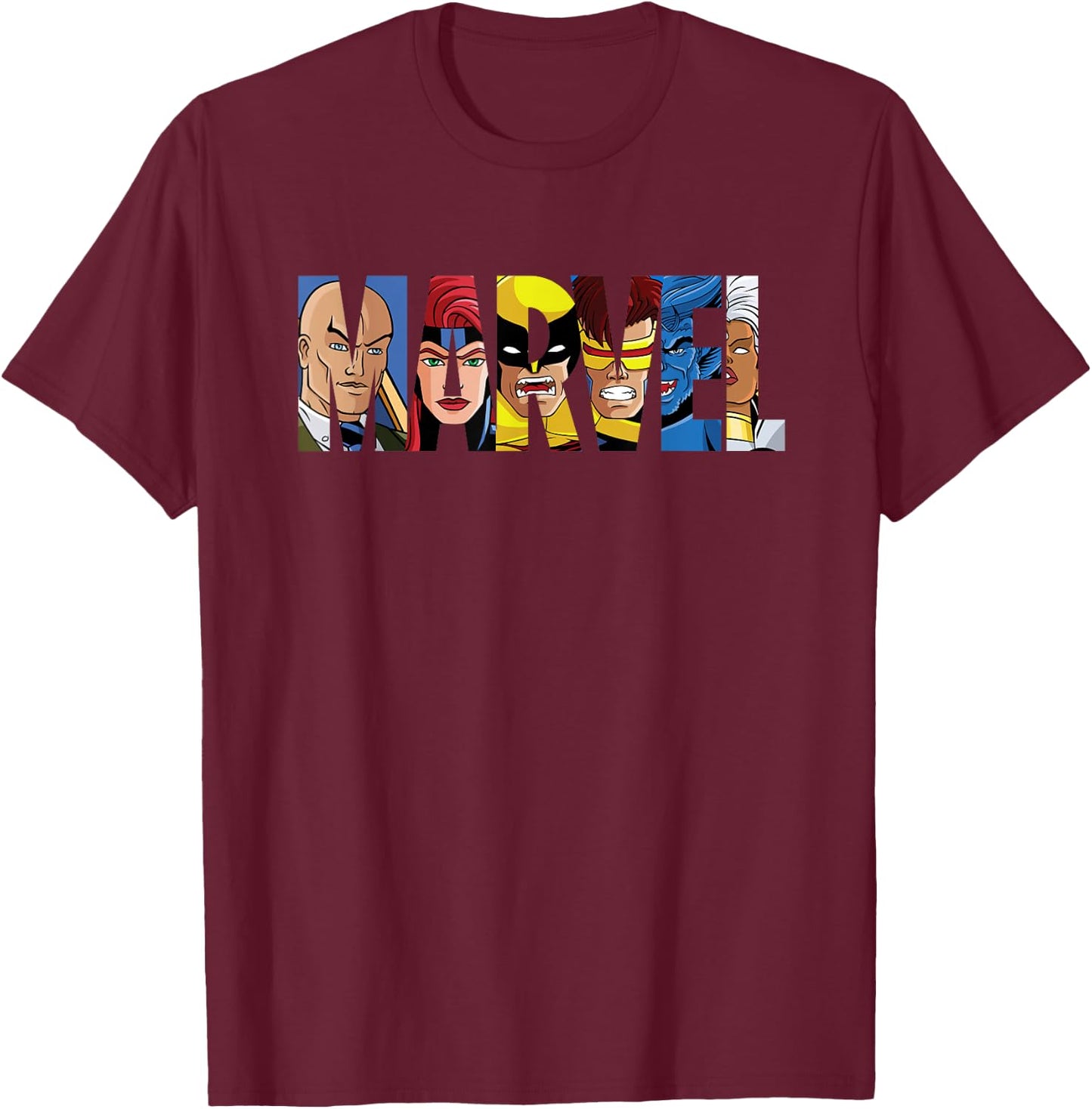 Marvel Logo with X-Men Inside T-Shirt - T-Shirt | Maroon