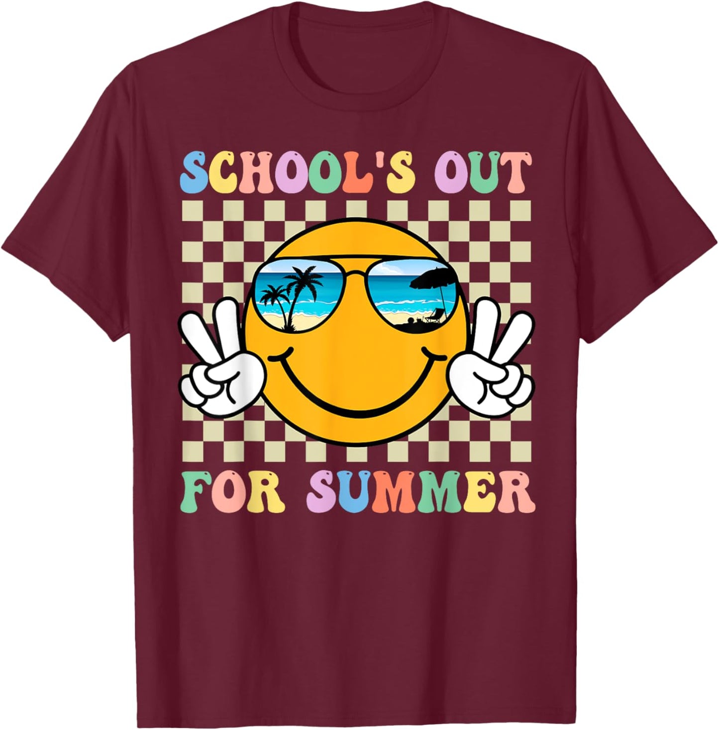 Schools Out for Summer Smile Teacher Kids Last Day of School T-Shirt - T-Shirt | Maroon