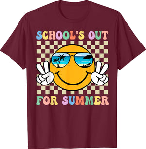 Schools Out for Summer Smile Teacher Kids Last Day of School T-Shirt - T-Shirt | Maroon