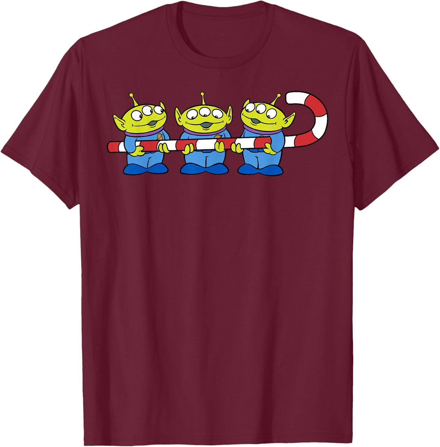 Disney Pixar Toy Story Aliens Candy Cane Christmas T-Shirt - T-Shirt | Maroon