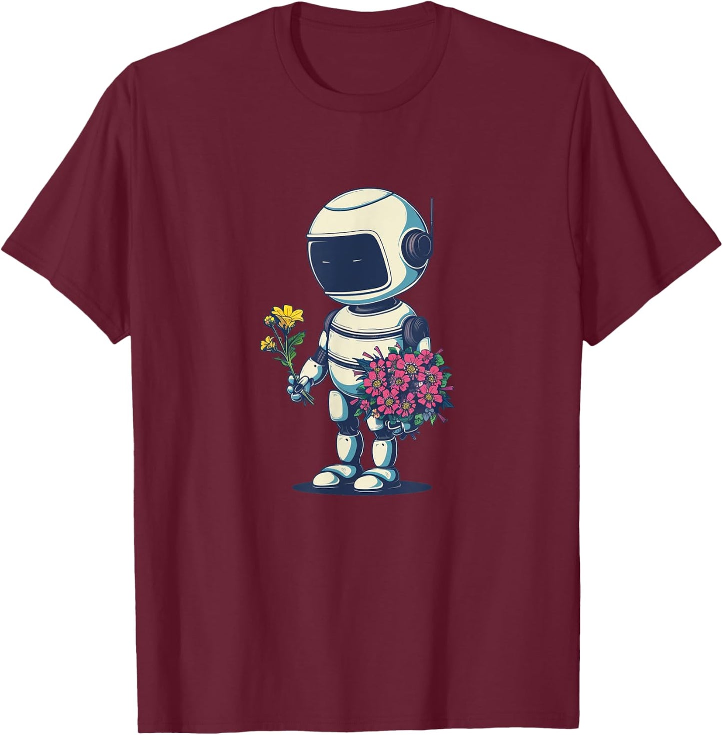 Pretty Robot with Flowers Costume for Man and Woman T-Shirt - T-Shirt | Maroon