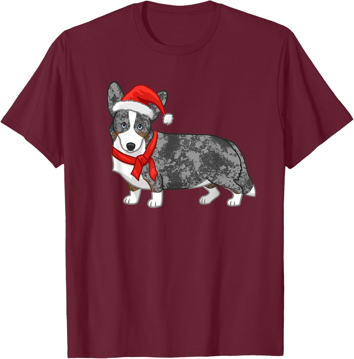 Cute Blue Merle Cardigan Corgi Christmas Santa Hat T-Shirt - T-Shirt | Maroon