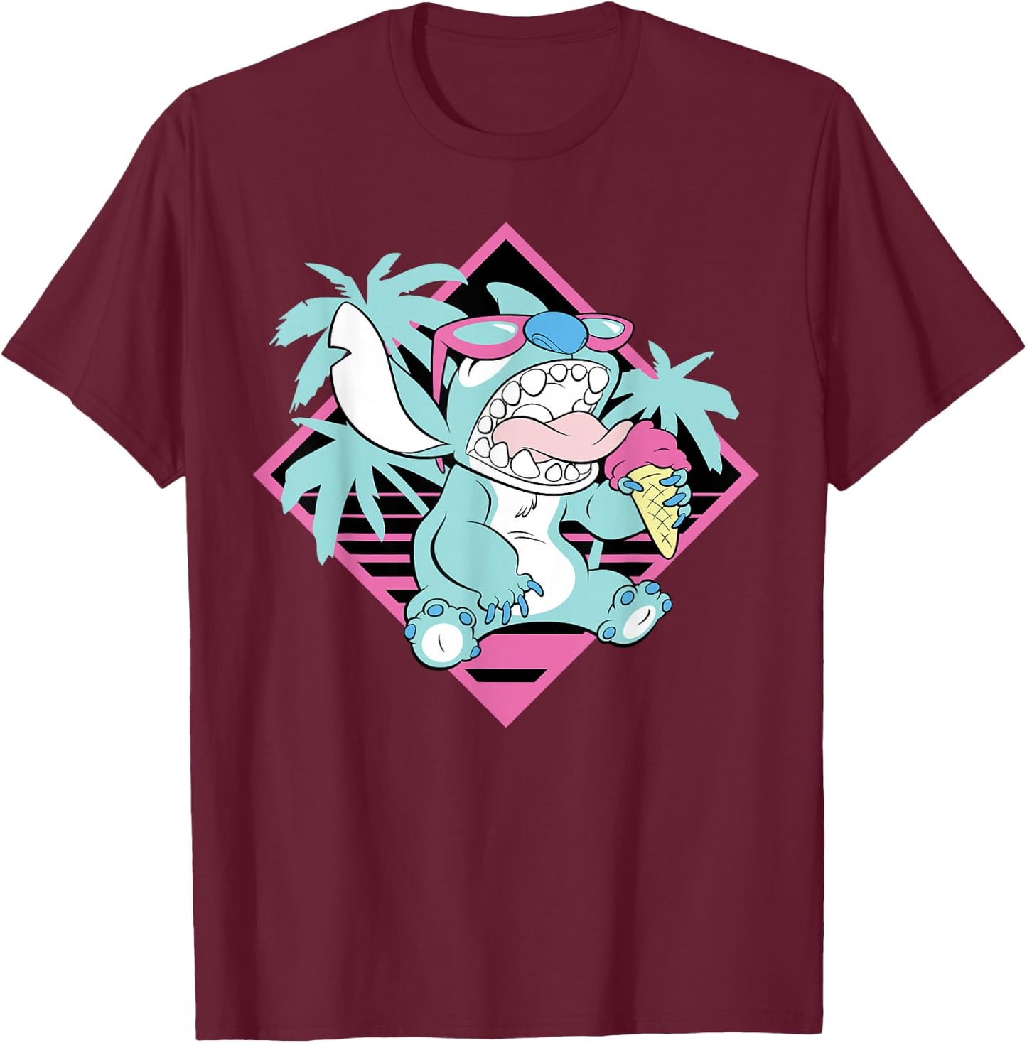 Disney Lilo & Stitch Ice Cream Retro 90s Beach T-Shirt - T-Shirt | Maroon