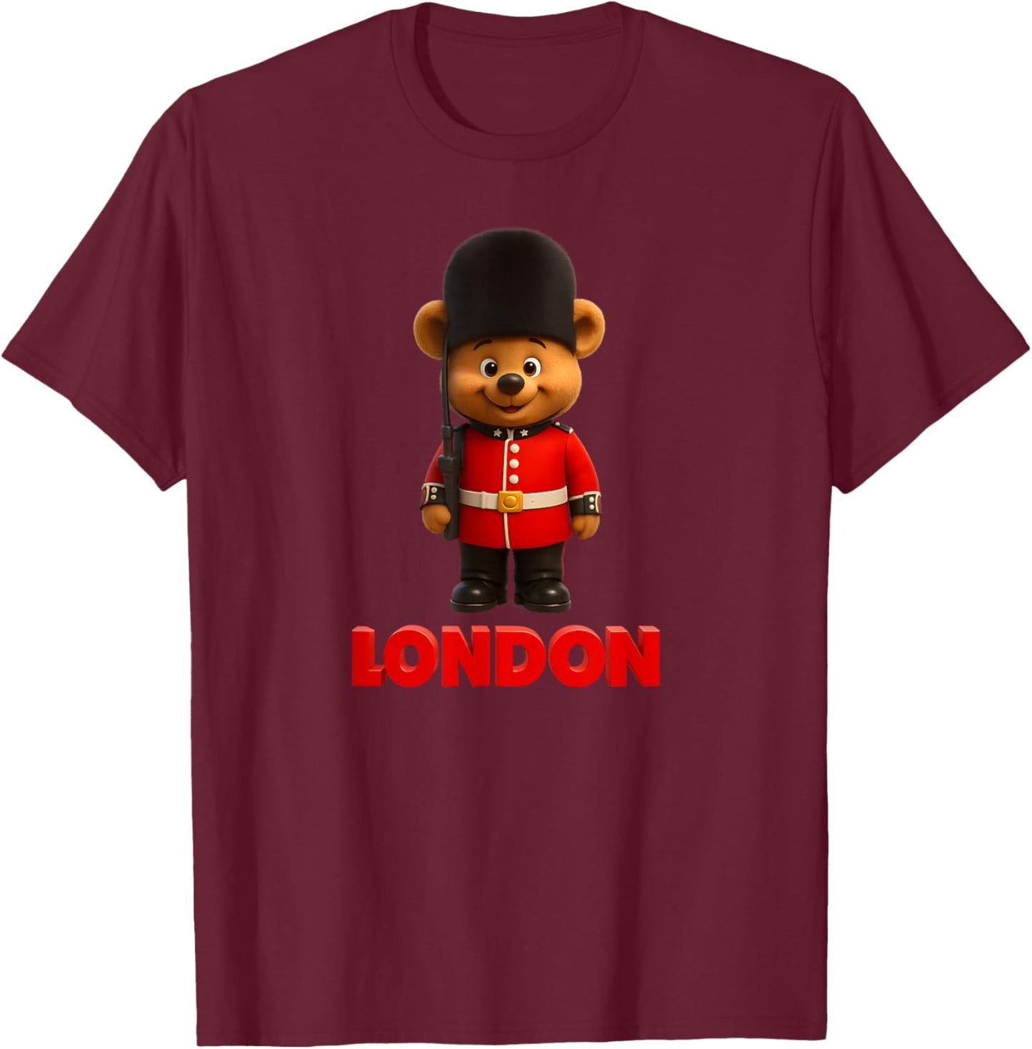 Cool Teddy Bear London King Guard Toy Style Cartoon Graphic T-Shirt - T-Shirt | Maroon