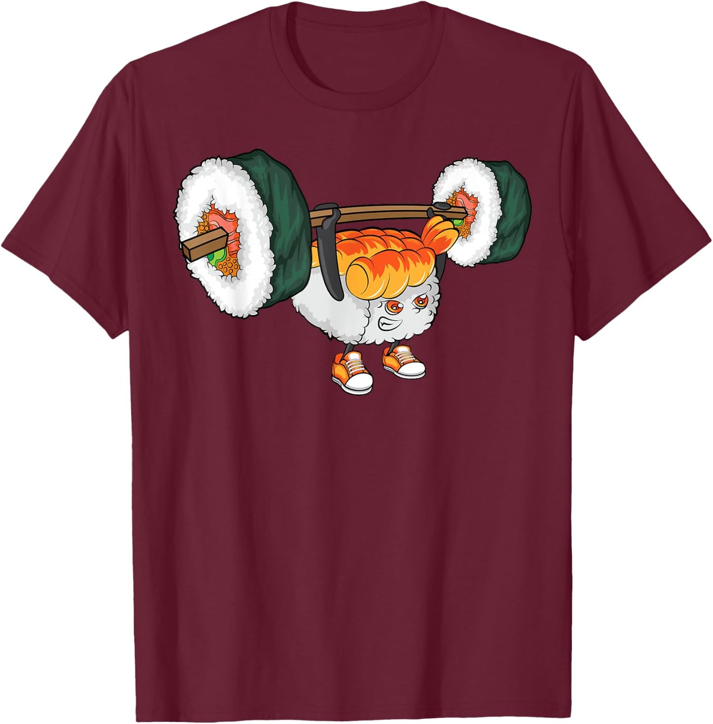Funny Sushi Weight Lifting Shirt Japanese Food Gym Cute Gift T-Shirt - T-Shirt | Maroon
