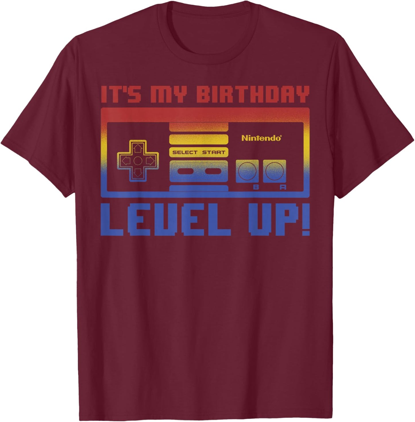 Nintendo It's My Birthday Level Up! SNES Controller T-Shirt - T-Shirt | Maroon