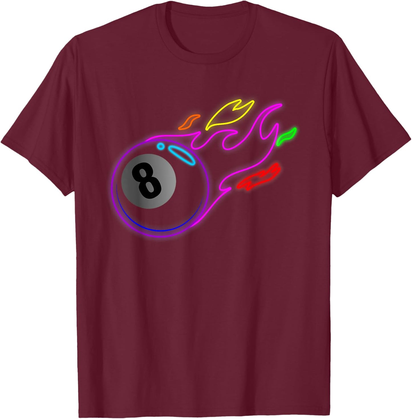 Colorful Neon Lights Eight Ball Billiards Pool MM T-Shirt - T-Shirt | Maroon