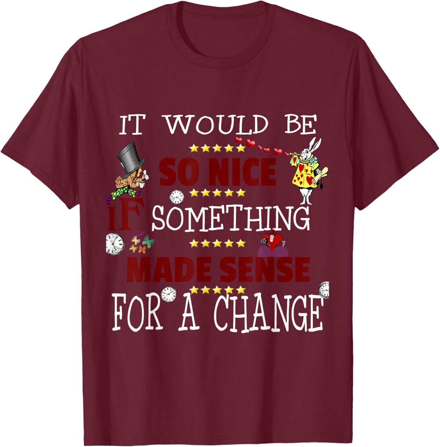 Alice in Wonderland Madhhater Shirt White Rabbit T T-Shirt - T-Shirt | Maroon