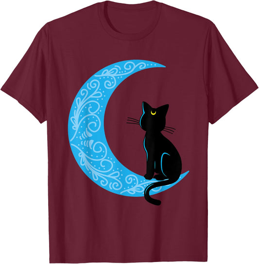 Black Cat Crescent Moon Sailor Mom T-Shirt - T-Shirt | Maroon