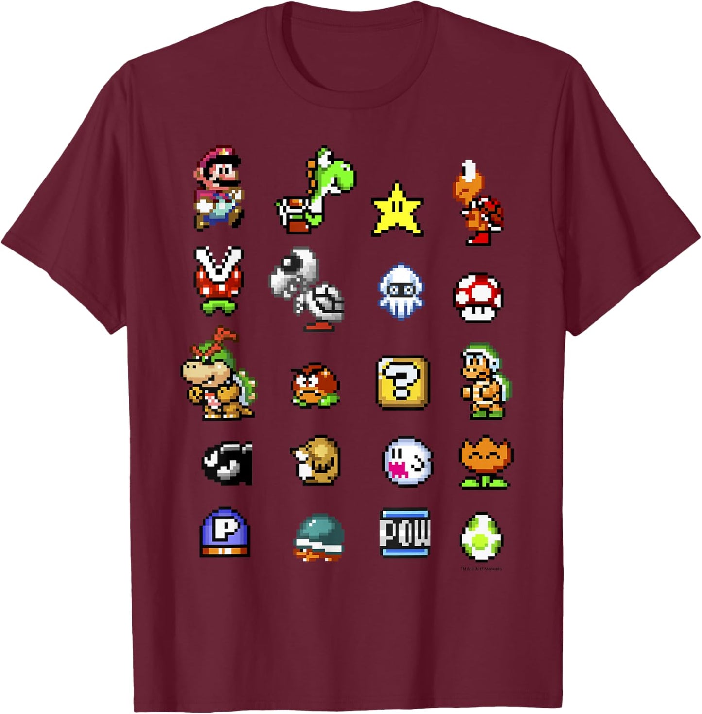 Nintendo Super Mario Friends & Enemies Sprites T-Shirt - T-Shirt | Maroon