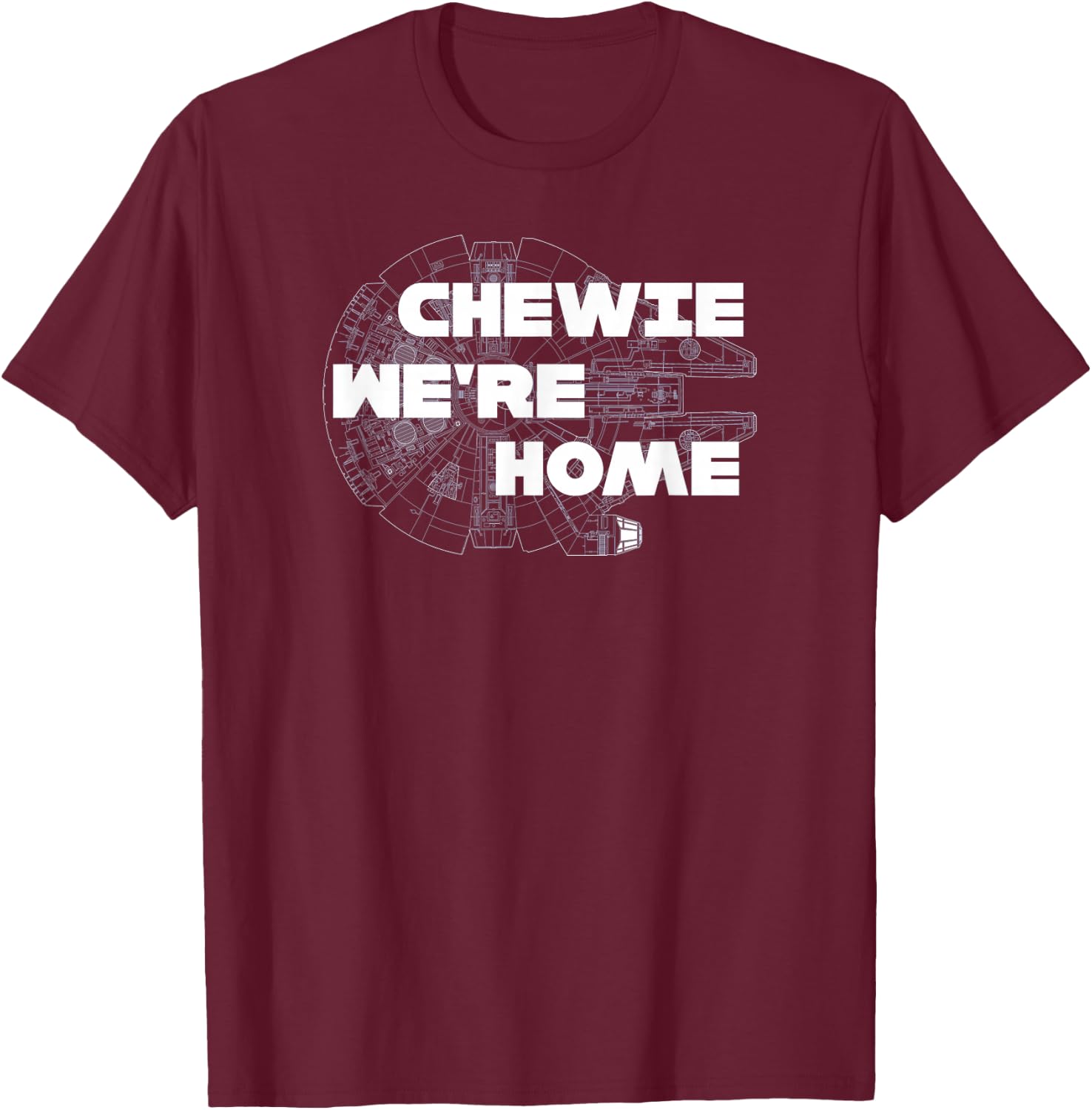 Star Wars Chewie We're Home Millennium Falcon T-Shirt - T-Shirt | Maroon