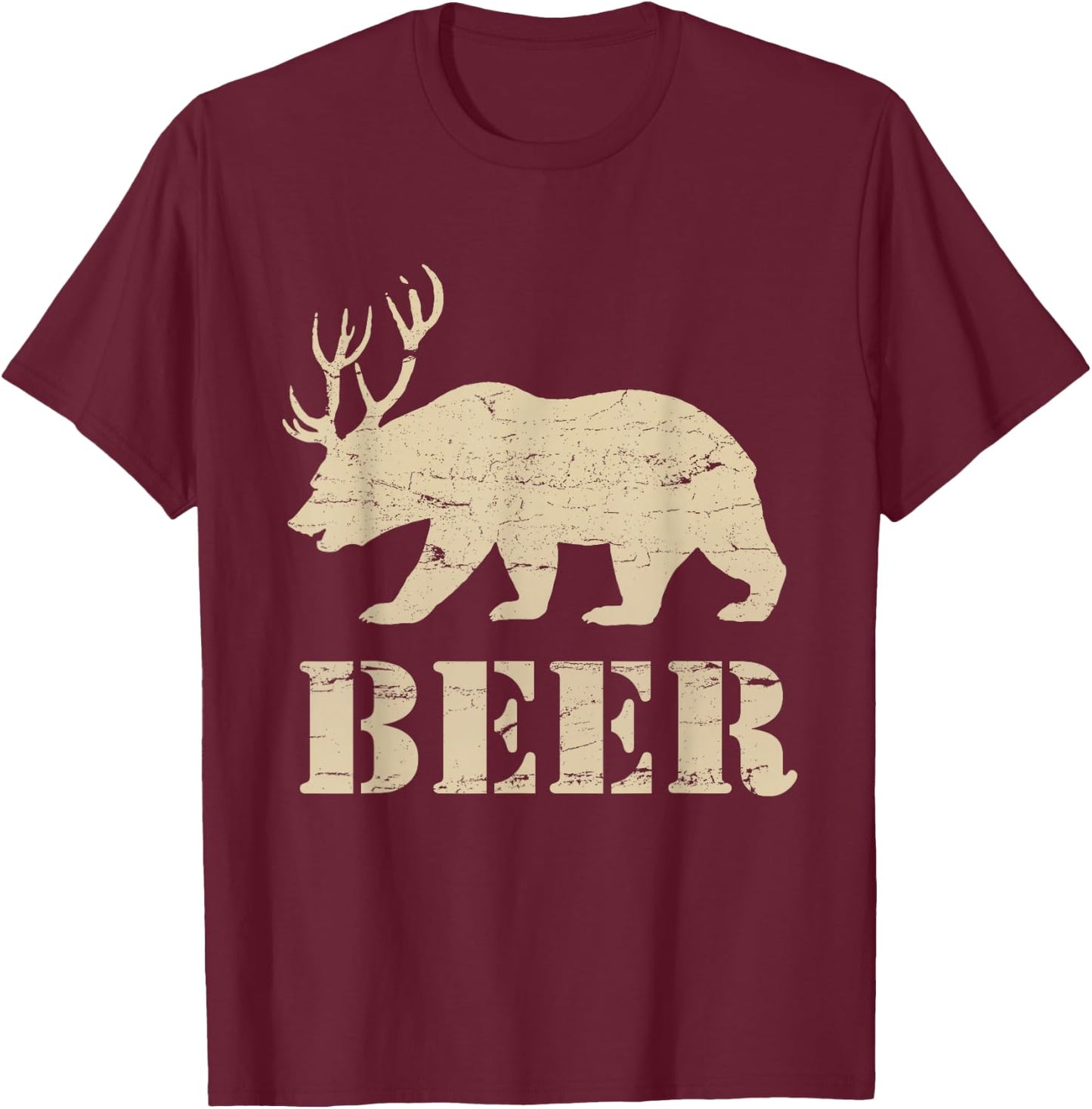 Beer, Bear, Deer, IPA, Pub | Beer, Drinking T-Shirt - T-Shirt | Maroon